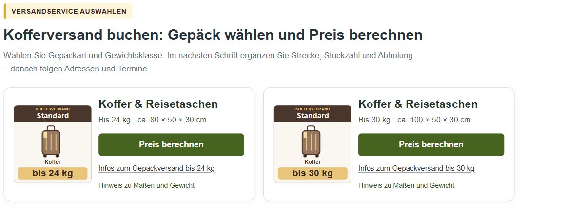 Einblick in den KVS-Shop und die Gepäckauswahl